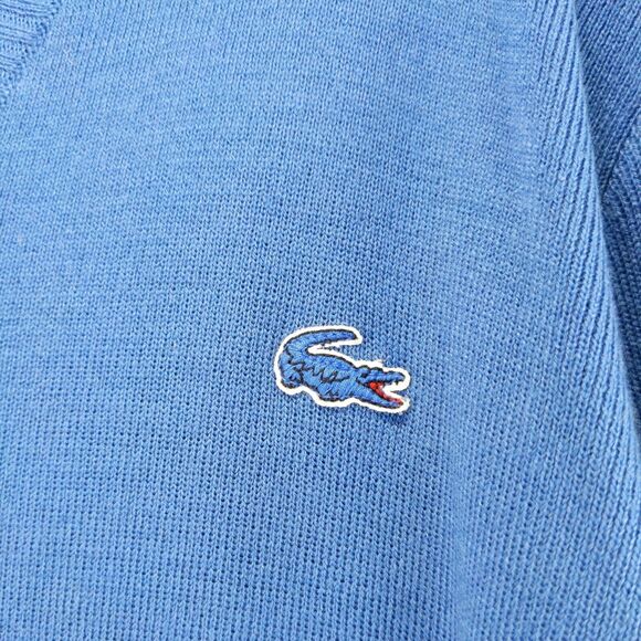 Vintage Izod Lacoste V Neck Knit Sweater Size 20 Blue Embroidered Crocodile Logo - Picture 8 of 14